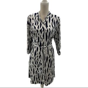 LAUNDRY BY SHELLI SEGAL White Black Jersey Snap Close Belted Dress Size 6